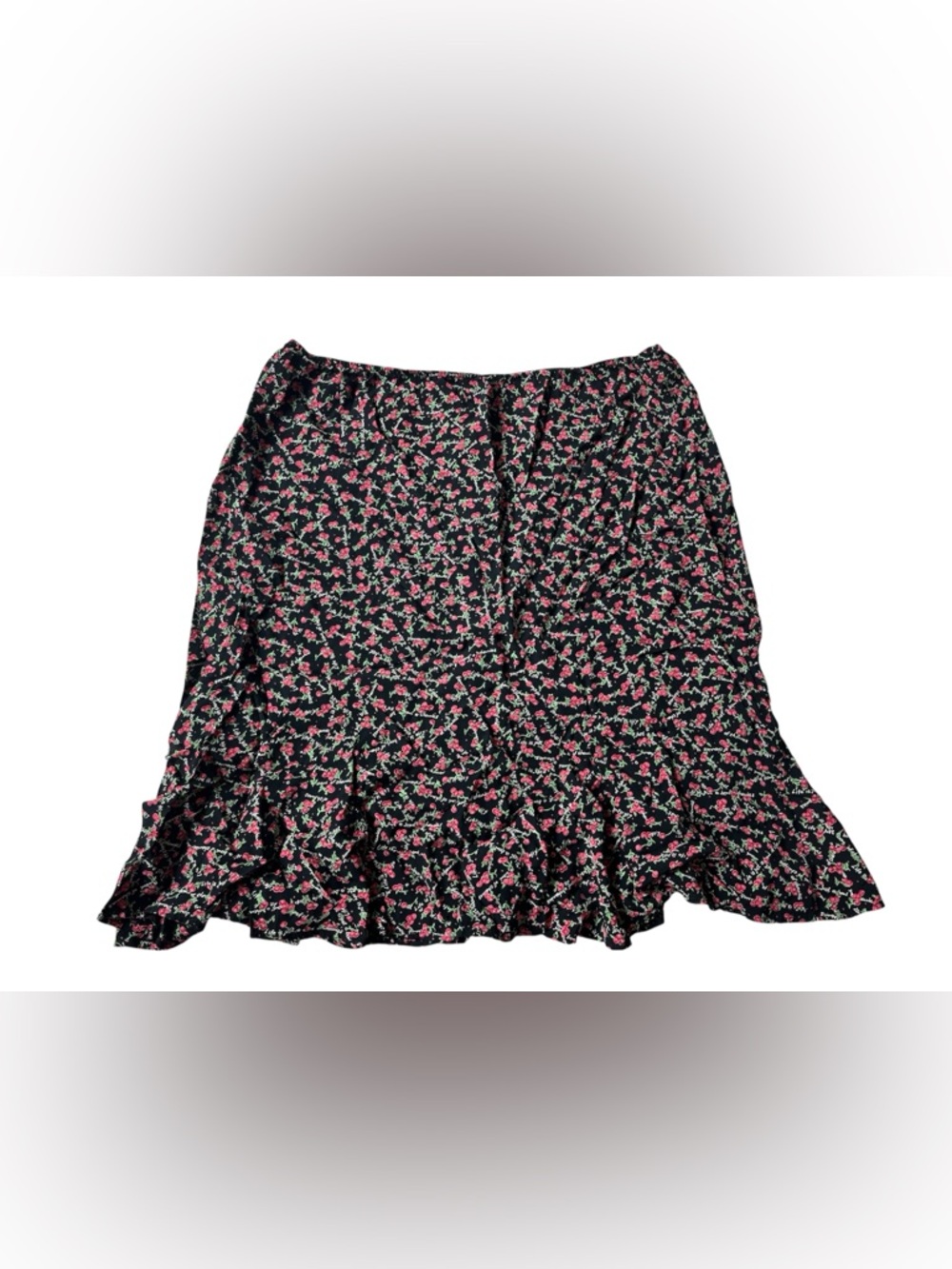 VINTAGE 90S ZOE BLACK & RED ROSE MIDI SKIRT WOMENS XL FLOWY FLIRTY GIRLY